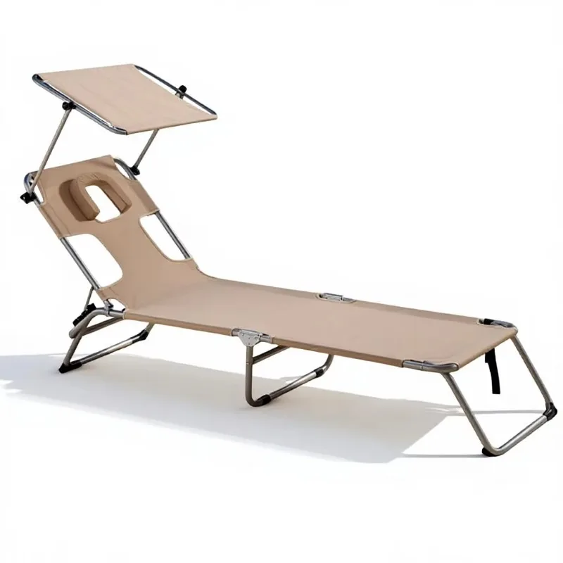Foldable Sunbathing Lounge Chair with Canopy Adjustable Outdoor Beach Recliner Outdoor Furniture