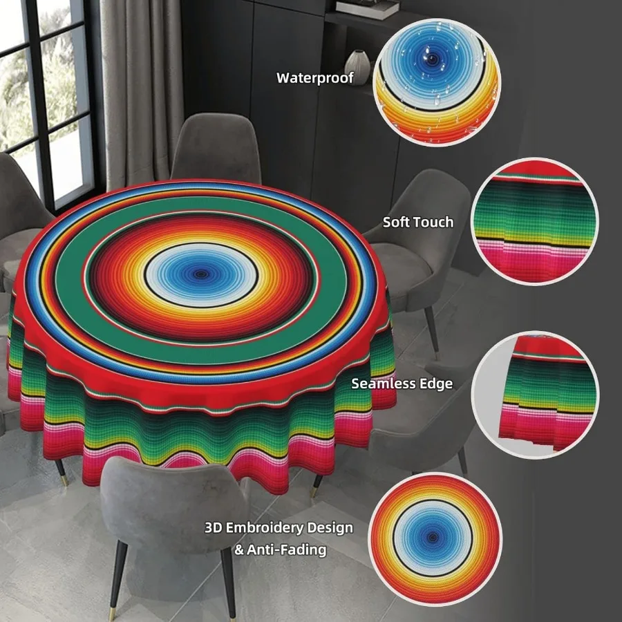 Selimut Meksiko Serape Mantel Mexicano Berwarna-warni Tahan Air Taplak Meja Bundar Dekorasi Kain 60 Ih Circular Tab