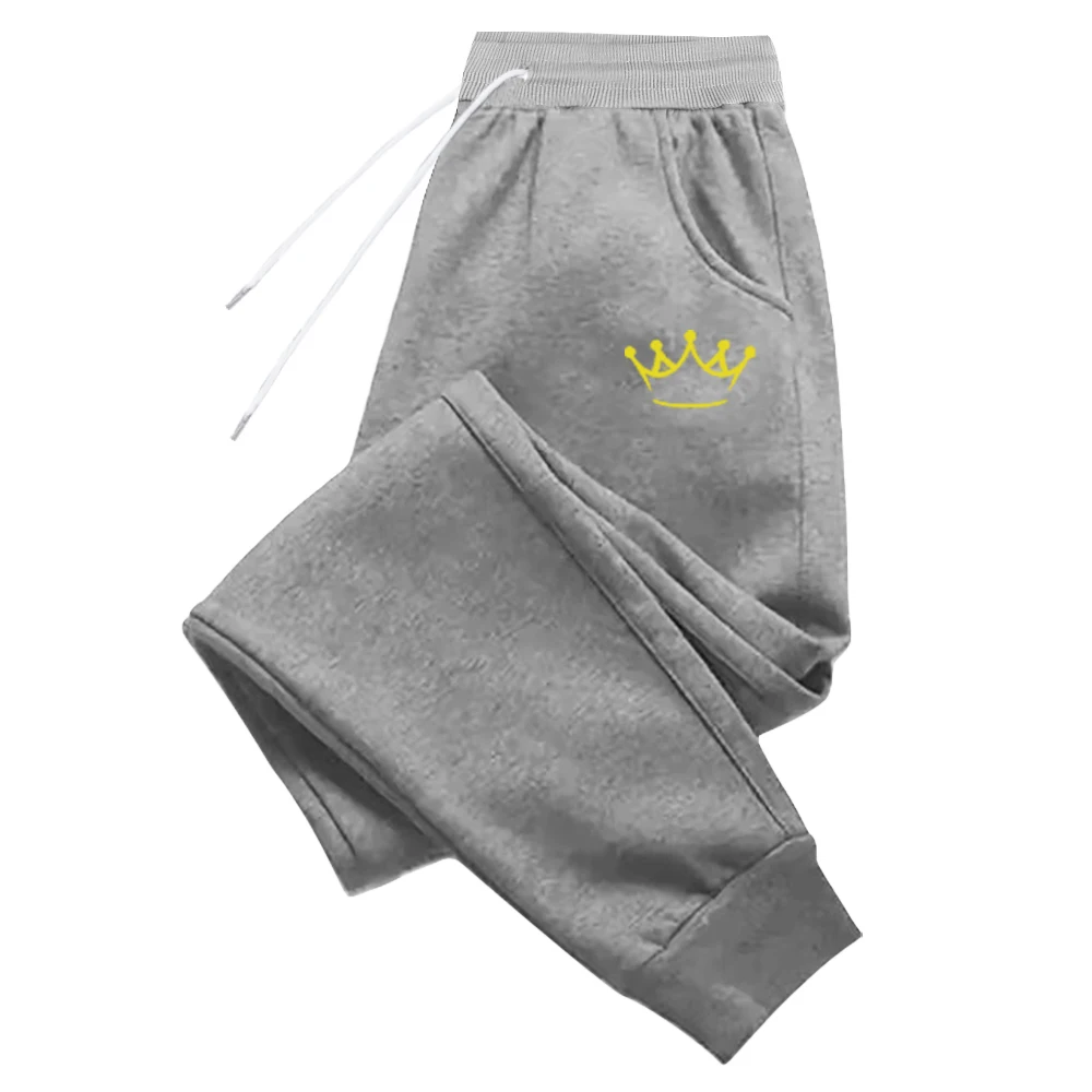 

Gold Crown Printed Men's Pants Autumn And Winter Fleece Sweatpants Fashion Drawstring Casual Male Trousers Jogging Sports Pants