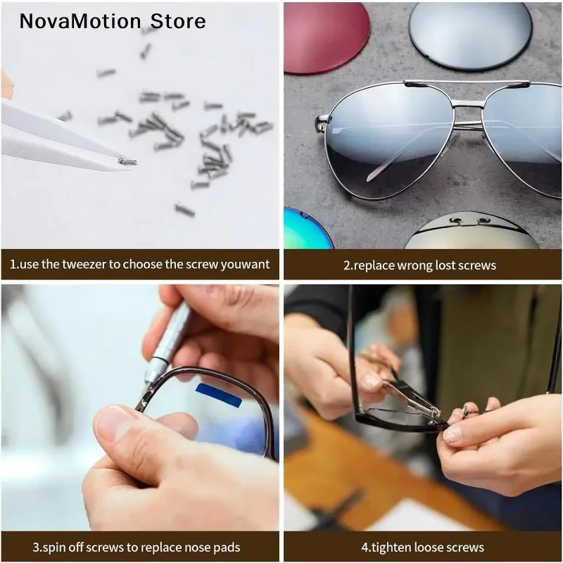 [NM]Eyeglasses Sunglass Repair Tool Kits With Screws Nose Pads Ear Hooks Screwdriver Nuts Optical Parts Assorted[NM]