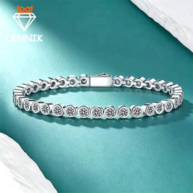 D Color VVS1 Round Cut Moissanite Tennis Bracelet for Women 925 Sterling Silver 18K White Gold Plated with GRA Certificate Fine