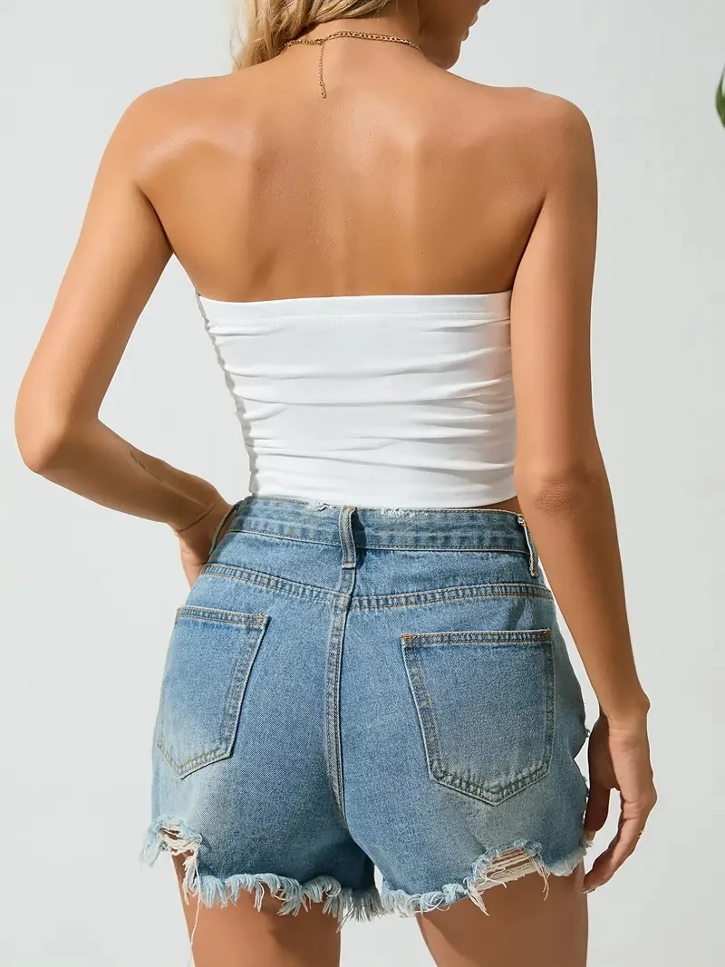 Women's Tank Top Cami Tank Top Solid Color Strapless, Off-the-shoulder Short Bodice Summer Sexy Backless Short Tank Top