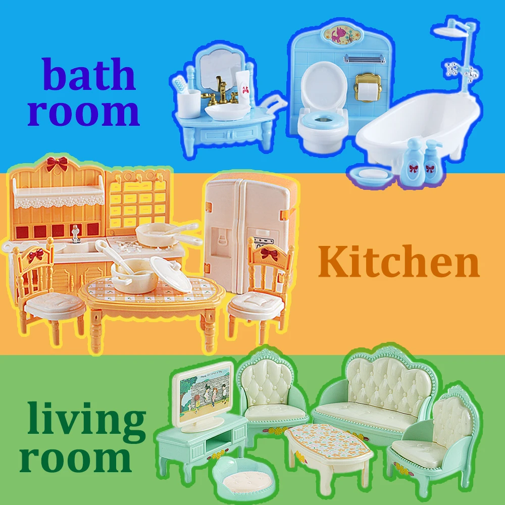 Poppenhuis Multi Color Thema Meubilair Model 1/12 Miniatuur Woonkamer Keuken Badkamer Meubels Ornament Kindercadeau