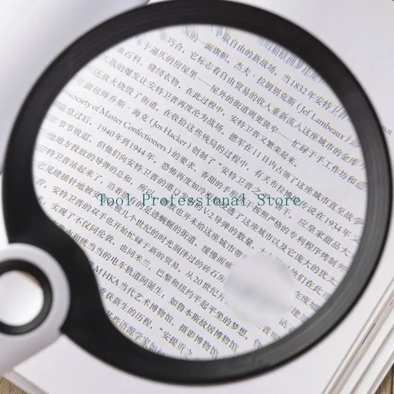 57QF LED Magnifying Glass with Integrated Lighting, Wide Viewing Lens, and Textured Handle for Books and Newspapers