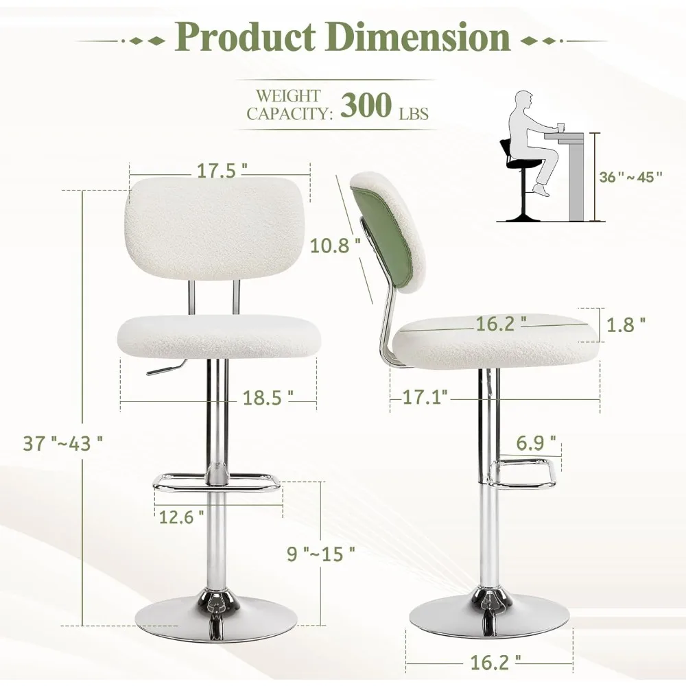 مجموعة مقاعد بار قابلة للتعديل مكونة من 4 قطع، مقاعد بار دوارة مخملية حديثة مع ظهر منحني، شريط ارتفاع أنيق بدون ذراع