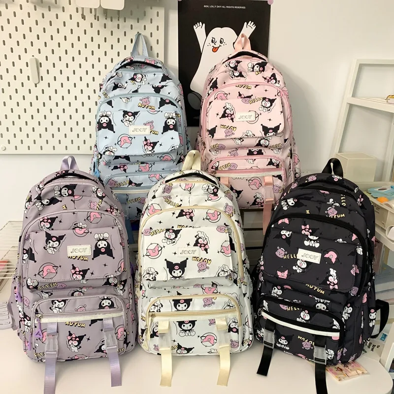 New Kuromi Schoolbag Sanrio Kawaii Anime Backpack Girl Heart Cute Cartoon Printing Large Capacity Bag Comfortable Gift for Kids