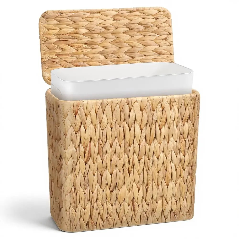 

Wicker Waste Basket with Lid Water Hyacinth Handwoven Garbage Can Small Bathroom Trash Can Boho Rattan Wastebasket with Remo