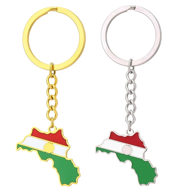 Stylish Kurdistan Map Keyrings Gold/Silver Color Pendant Keychain Unique Ethnic Key Rings Accessory for Men Women