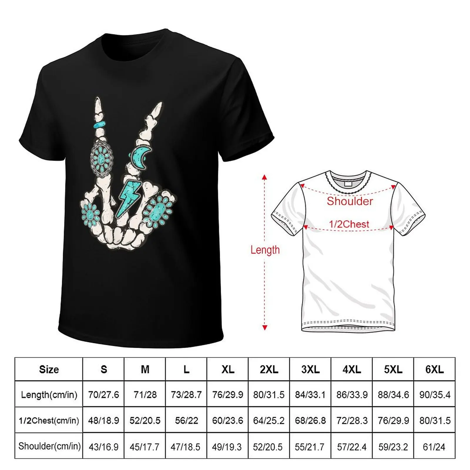 Skeleton Turquoise Art Western Rock On Skeleton American Rodeo Tee Goth Skeletons Grim Reaper Gift Halloween Cowboy T-Shirt