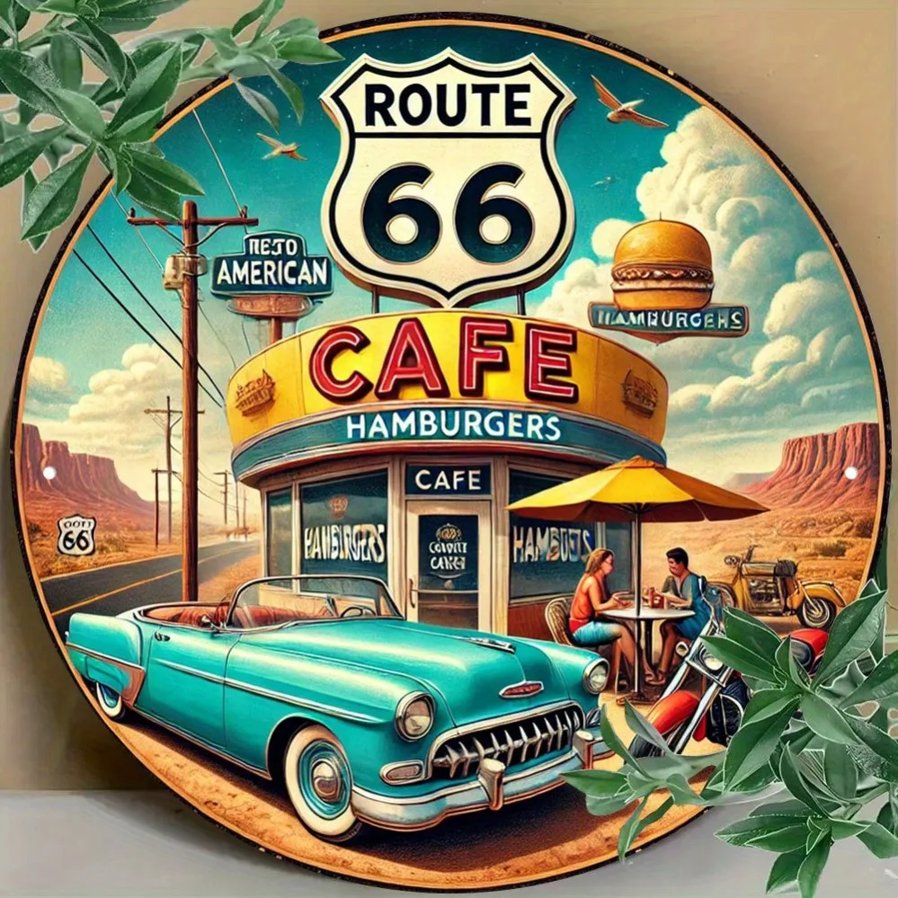 فن الحائط Vintage Route 66: السيارات الكلاسيكية والدراجات النارية والمناظر الطبيعية الأمريكية |   مثالية لـ Retro Diners والحانات والمقاهي والمكاتب