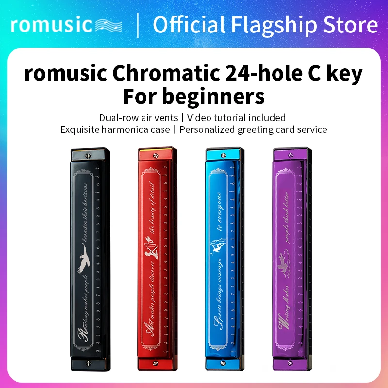 Romusic Harmonica Diatonic Marker 24-hole C Key Polyphonic Professional Performance Level Adult Students Children Beqinners