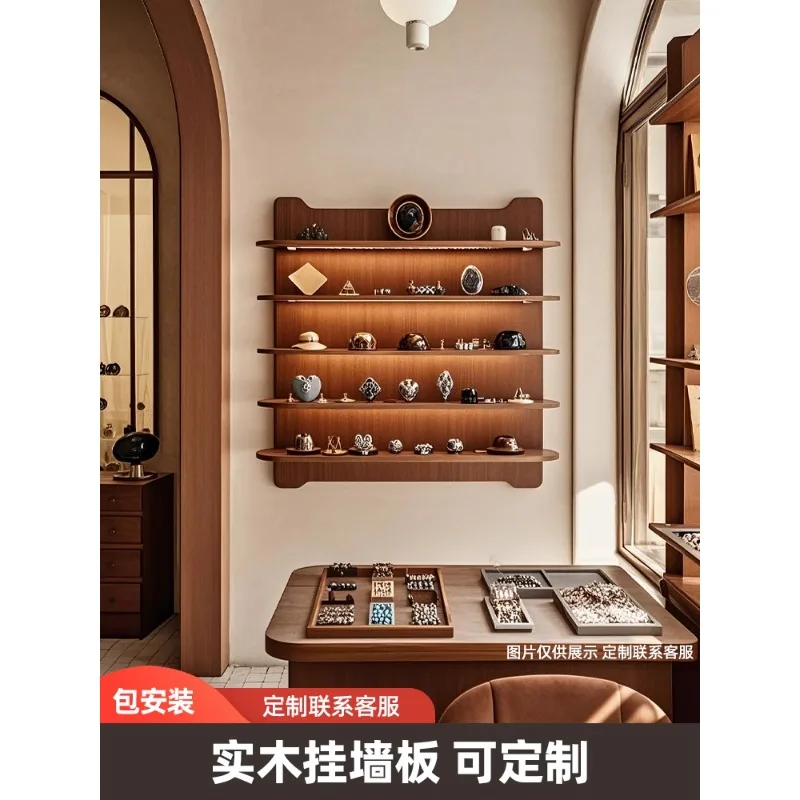 

Solid wood jewelry store upper wall shoe rack hanging wall board one-word shelf clothing store display rack children's shoe stor