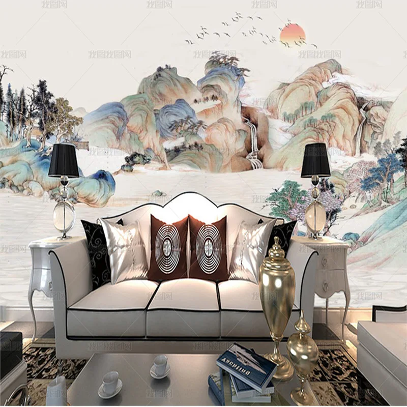 Customized product 3D new Chinese ink landscape painting landscape mural TV background living room bedroom dining room wallpaper