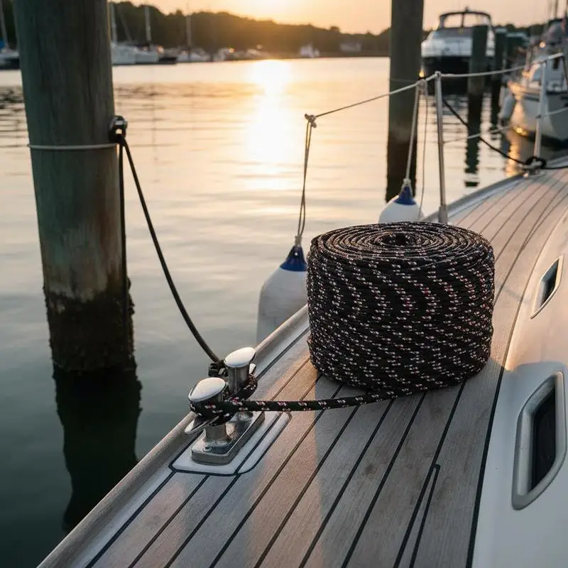 Corde de bateau en polypropylène tressé noir 26,1 x 24,6 x 23,7 cm pour la navigation et l'amarre nautique, corde marine pour quai, yacht, kayak, pêche, camping et transport, usage polyvalent