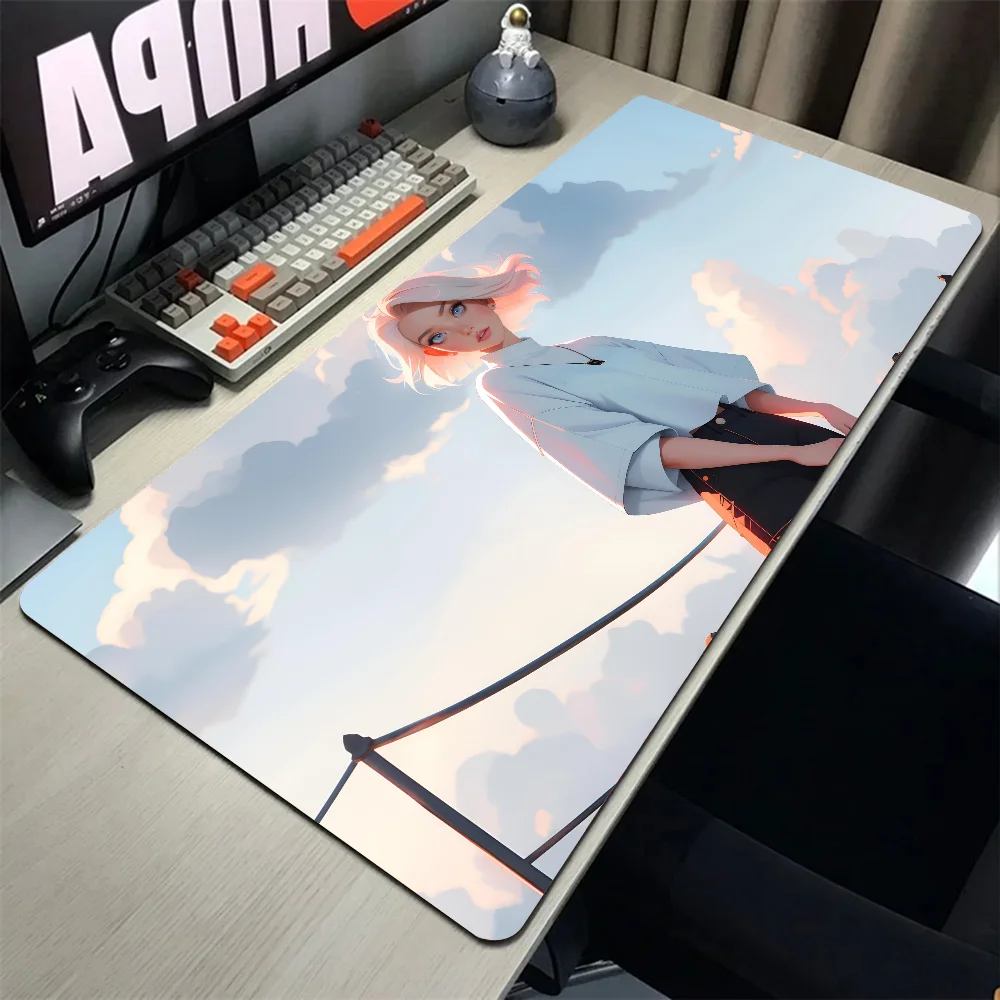 Lukisan Populer N-Namakxin Art Girl Alas Mouse Anti-selip Cocok untuk Komputer Kantor Laptop Permainan E-sport Alas Meja Keyboard XXL