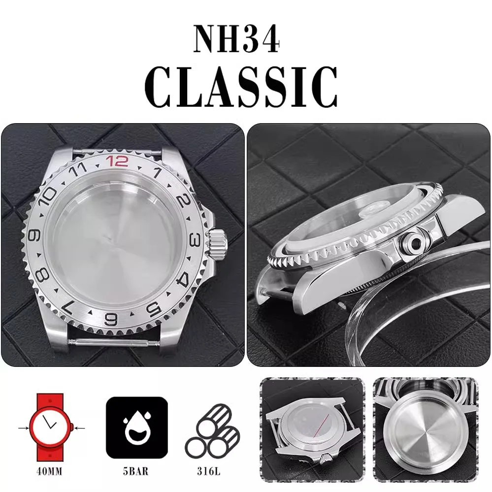 

Modified watch accessories: stainless steel, water ghost, secret bottom, case, bezel, sapphire flat glass, suitable for NH34GMT