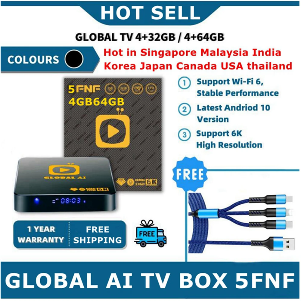 2023 صندوق تلفاز AI عالمي 5FNF 4GB 64GB أندرويد 10 التحكم الصوتي لسنغافورة ماليزيا كوريا اليابان HK TW الولايات المتحدة الأمريكية CA GOGE MINI Global AI