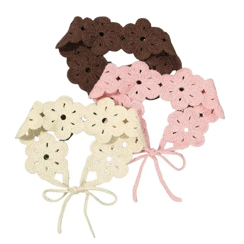 Elegantes französisches Strick-Stirnband im Retro-Landhausstil, gehäkeltes Blumen-Haarband, böhmischer pastoraler Haarschleier für Frauen und Kinder – Detail 6