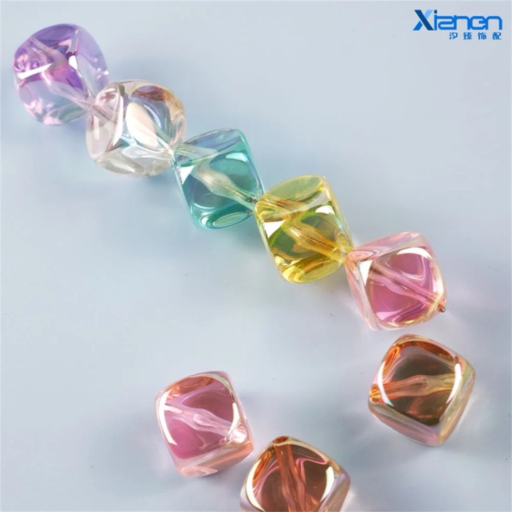 CH39  Color Ice Cube Square Bead Diagonal Hole Candy-colored Beaded Acrylic Bracelet Jewelry Accessories Diy Hand-made.