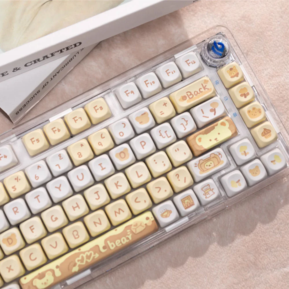 

95/132Keys MOA Profile Pudding Bear Theme Keycap Cute Yellow White Key Cap PBT Sublimation for Custom Mechanical Keyboard Keycap