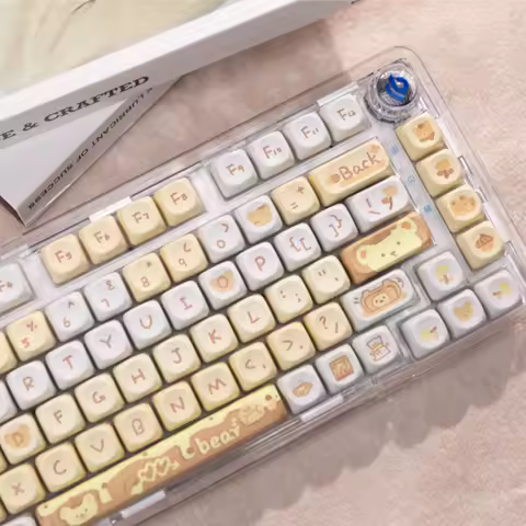 95/132Keys MOA Profile Pudding Bear Theme Keycap Cute Yellow White Key Cap PBT Sublimation for Custom Mechanical Keyboard Keycap
