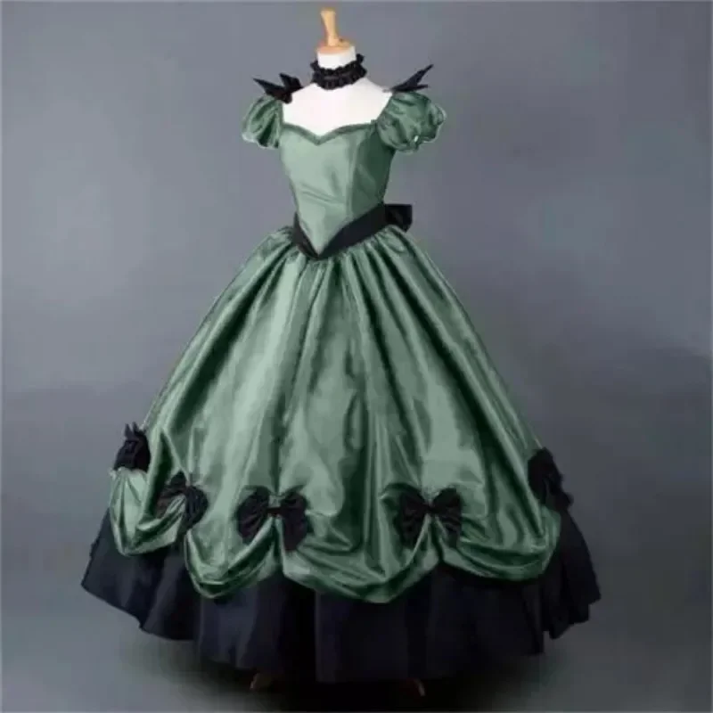 Green Medieval Victorian Evening Dress Vintage Gothic Dress Costume Christmas Carnival Set Adult Customized