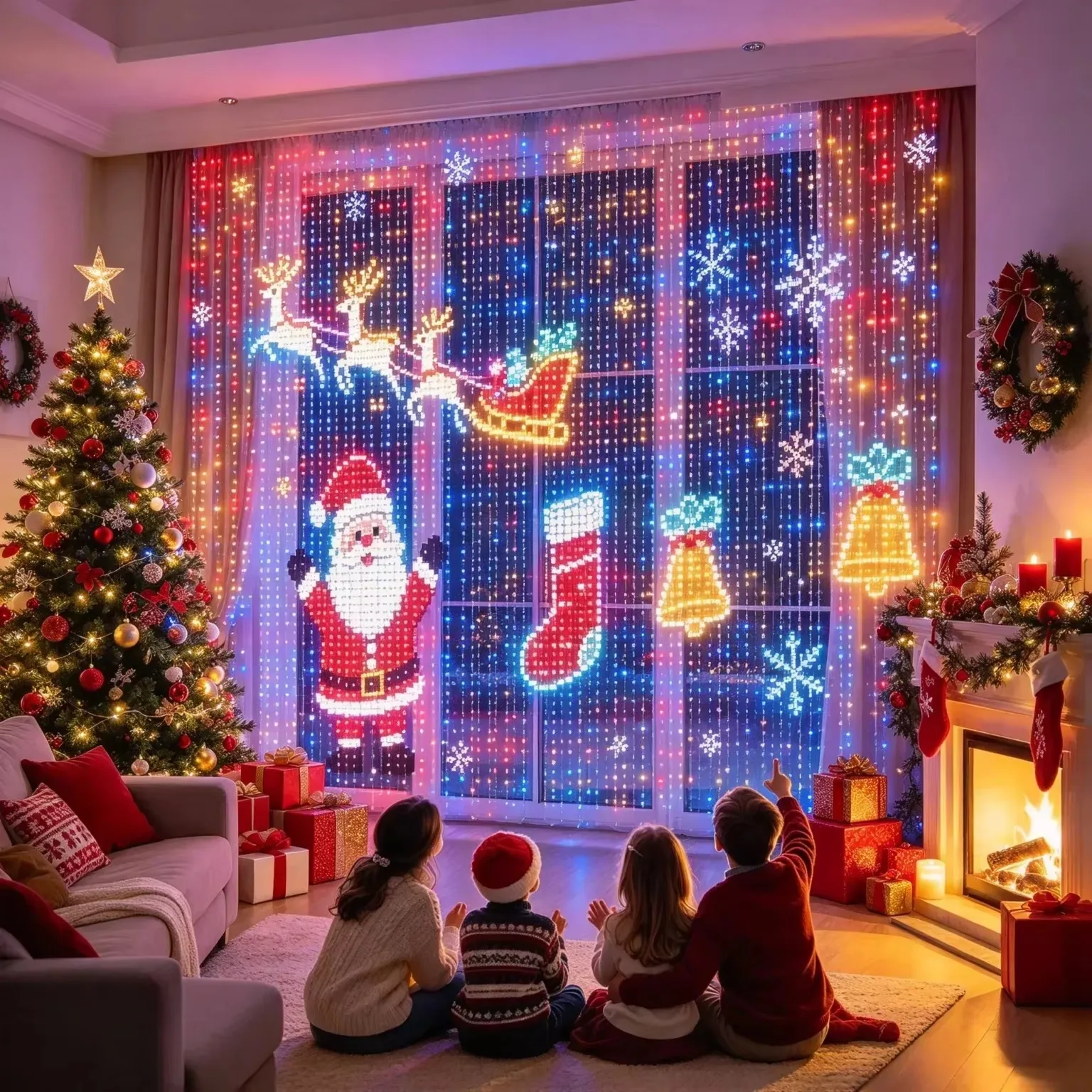 400LEDs Smart Curtain Lights Bluetooth App LED String RGB Fairy Lights DIY Music Change Display for Window Bedroom Decoration