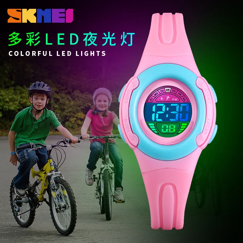 Skmei Simple and Compact Sports Colorful LED Light Multifunctional Children\'s Watch Christmas Gift Sports Electronic Watch