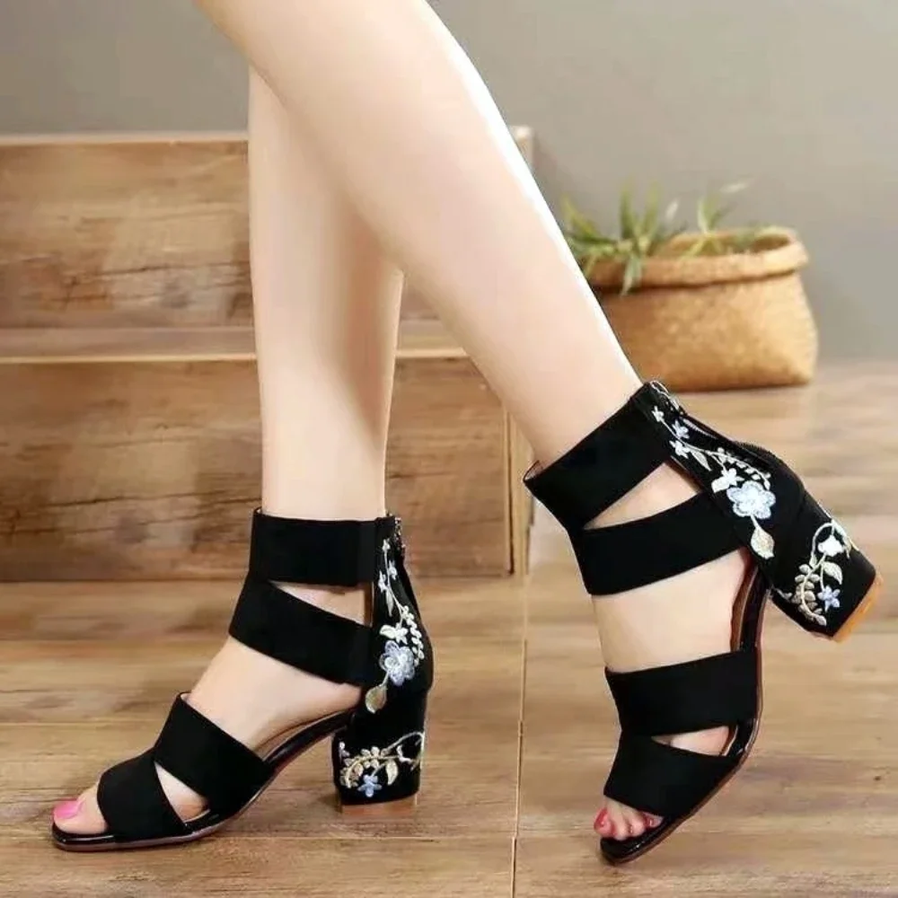 Shoes Women Ankle Wrap Sandals Women Summer Platform Shoes Mid Heel Sandals High Heels Elegant Open Toe Square Heeled Sandals