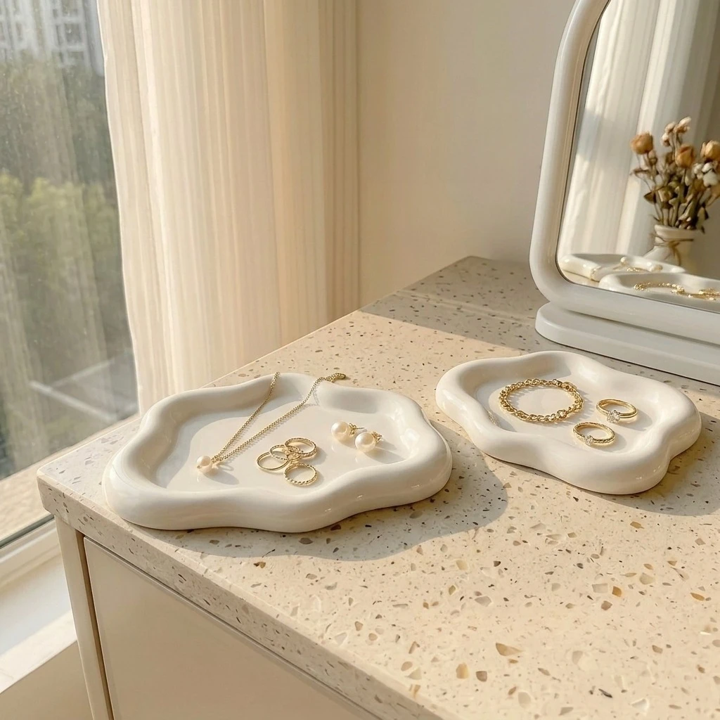 2pcs White Cloud-Shaped Plastic Jewelry Tray,Storage for Vanity, Dresser - Plastic Tray for Small Home Decor Gift, Jewelry Trays