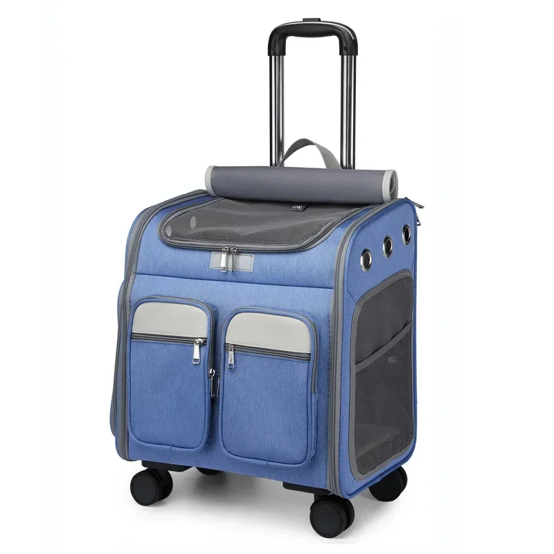 Foldable double shoulder pet trolley case large capacity cat and dog going out bag breathable
