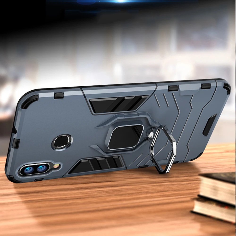 For Honor 10 Lite Case Armor PC Cover Finger Ring Holder Phone Case On For Huawei P Smart 2019 Cover Durable Reinforced Bumper