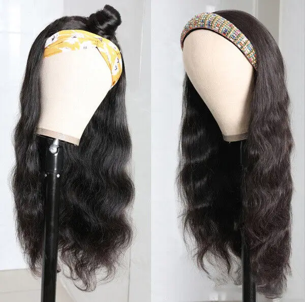 Long Wave Black With Headband  Synthetic Heat Resistant Wigs