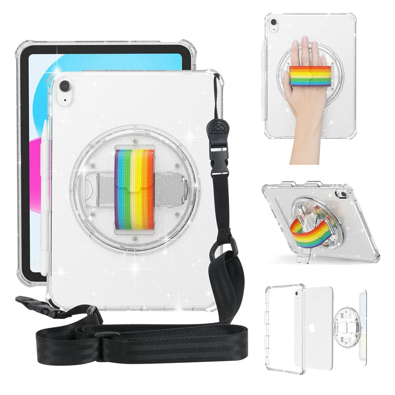 

For IPad 10th Gen 2022 Pro 11 12.9 Air 4 5 10.9 Inch Tablet Transparent Protective Case Anti-drop with Handheld Strap Cover