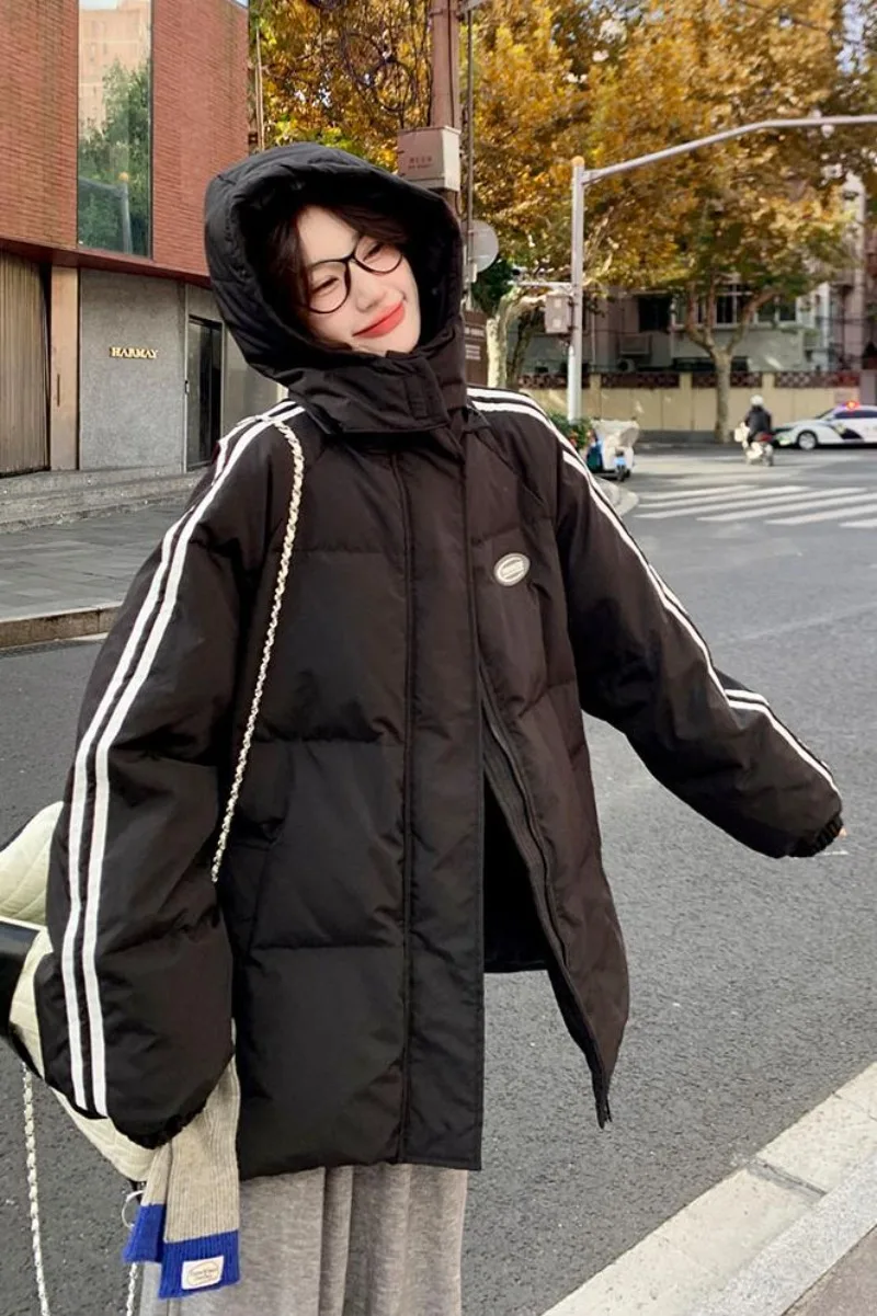 Short Loose-fitting Hooded Down Jacket Preppy Style Thickened and Warm Cotton Coat Fashionable Unisex Down Jacket