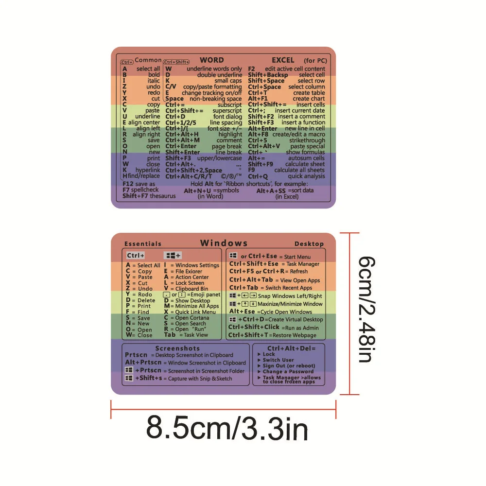Windows + Word/Excel Quick Reference Guide Keyboard Shortcut Stickers, Laptop Keyboard Shortcuts Stickerss No-Residue Vinyl view 2