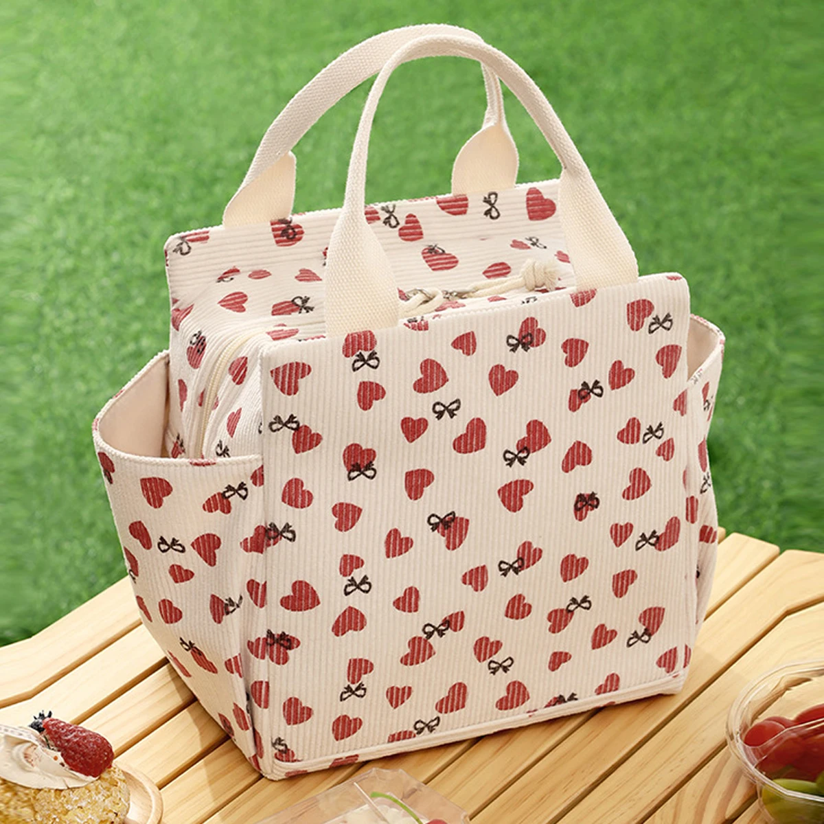 12L Lunchbox-Tasche, verdickte Aluminiumfolie-Isolierung, Lunch-Tasche, bedrucktes Cordmaterial, wasserdichte und ölbeständige Essenstasche – Detail 8