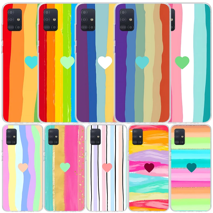 Rainbow Gradient Love Silicon Call Phone Case For Samsung Galaxy A51 A50S A71 A70 A41 A40 A31 A30 A21S A20E A10 A6 A7 A8 A9 Cove