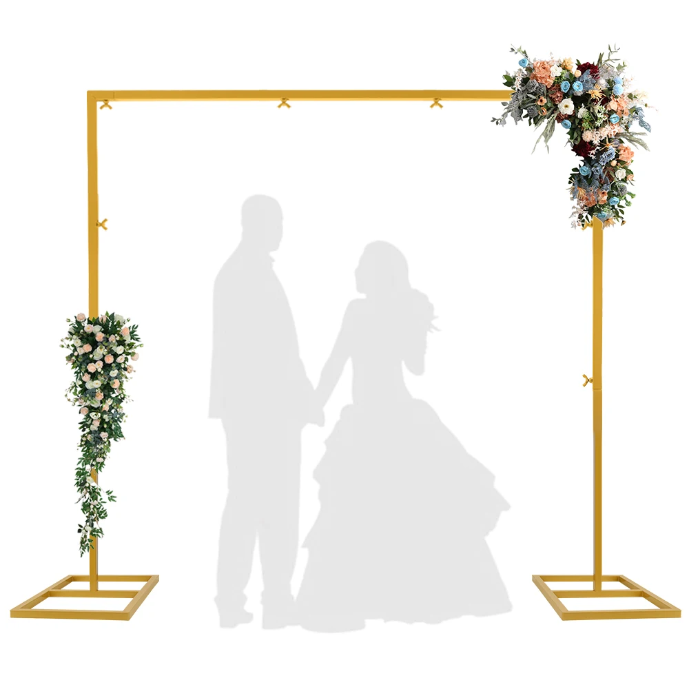 Arco nuziale in metallo dorato con base, supporto in ferro da 3 metri per decorazioni floreali e palloncini, ideale per matrimoni, compleanni, anniversari e photo booth.
