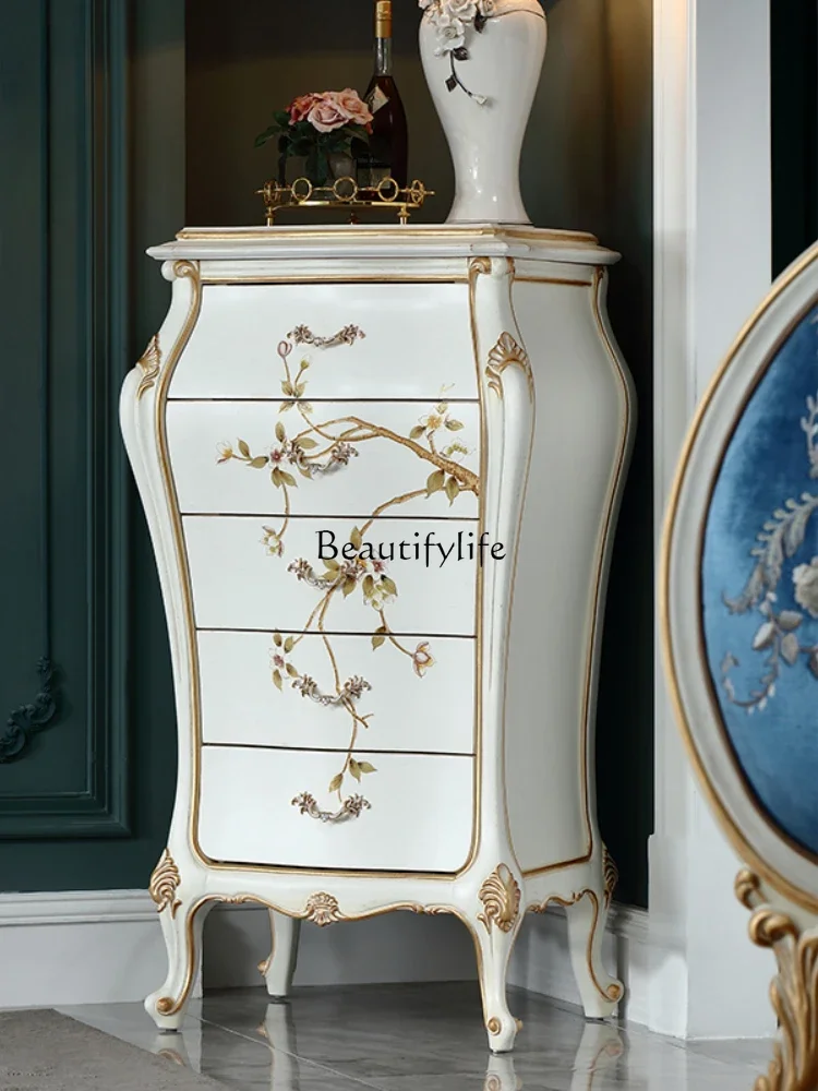 

Z.French light luxury solid wood hand-painted chest of drawers carved drawers decorative lockers