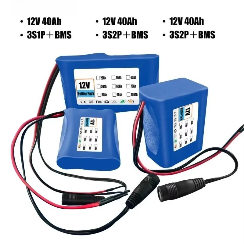 12V 3S1P 3S2P 3S4P 40Ah Rechargeable Lithium-ion Battery Pack for 12V lighting fixtures instruments speakers Camera Monitor