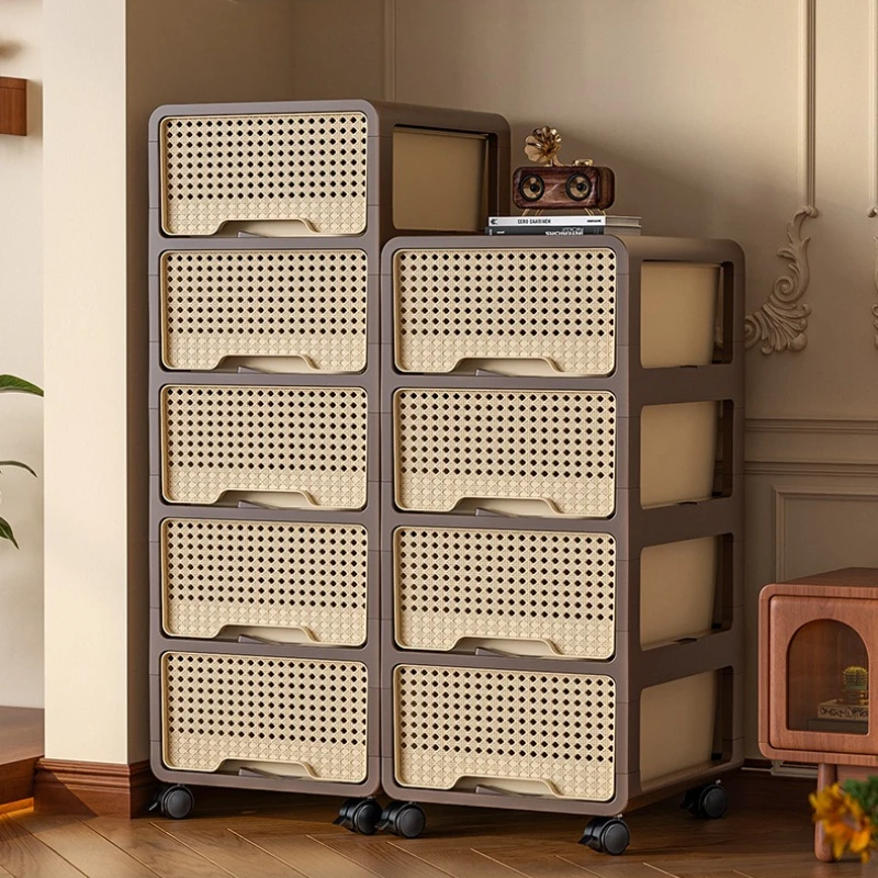 

Nordic Storage Cabinet Plastic Drawer Organizer for Closet Multi-Layer Toy Box with Wheels Imitation Rattan Clothing Organizer