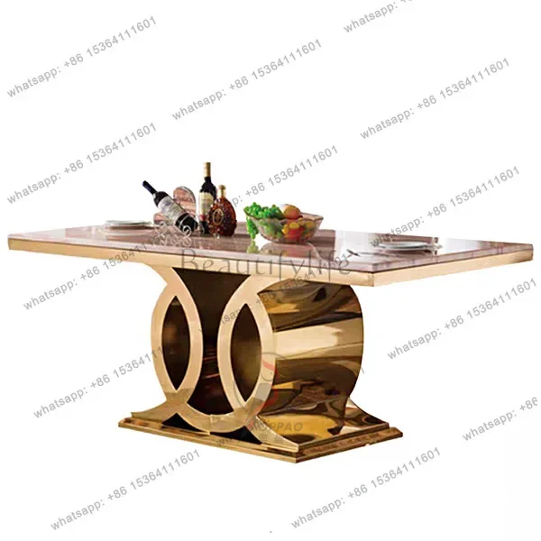 D14Light luxury stainless steel titanium marble dining table, living room home rectangular dining table