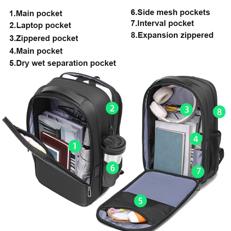 Men's Travel Backpack High Quality Man Work Business Trip Backpacks 16'' Laptop Bag Expandable With Waterproof Pocket Backpack