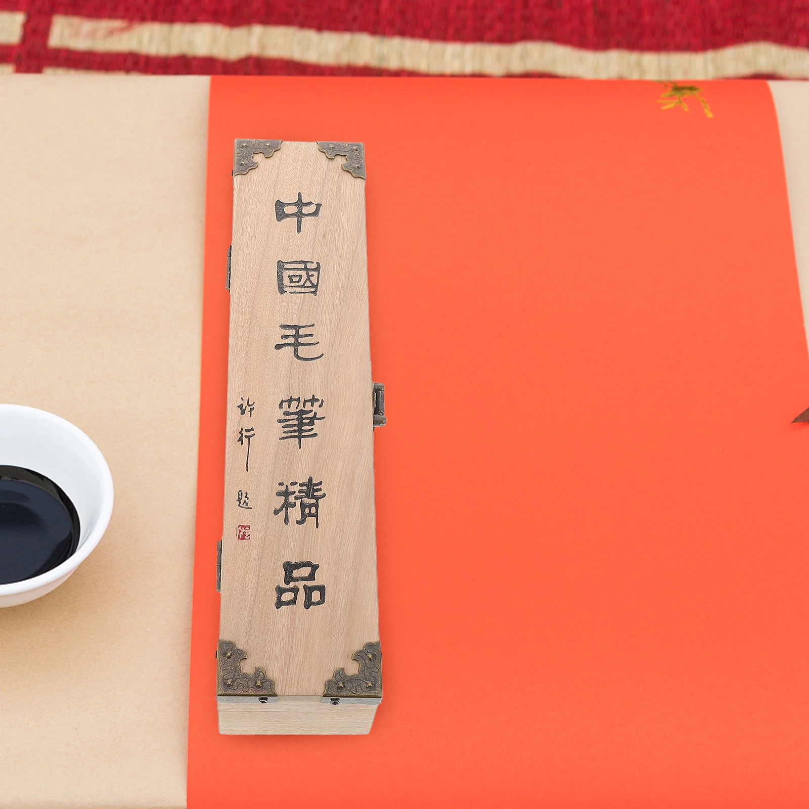 

Wood Brush Gift Box Calligraphy Storage Organizer Vintage Delicate Pen Case Single Interlining Paint Work