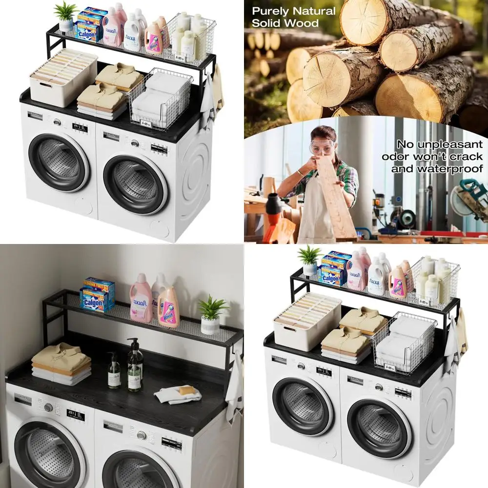 

Столешница для прачечной с полкой, массив дерева 54x27,5, черная для хранения и организации