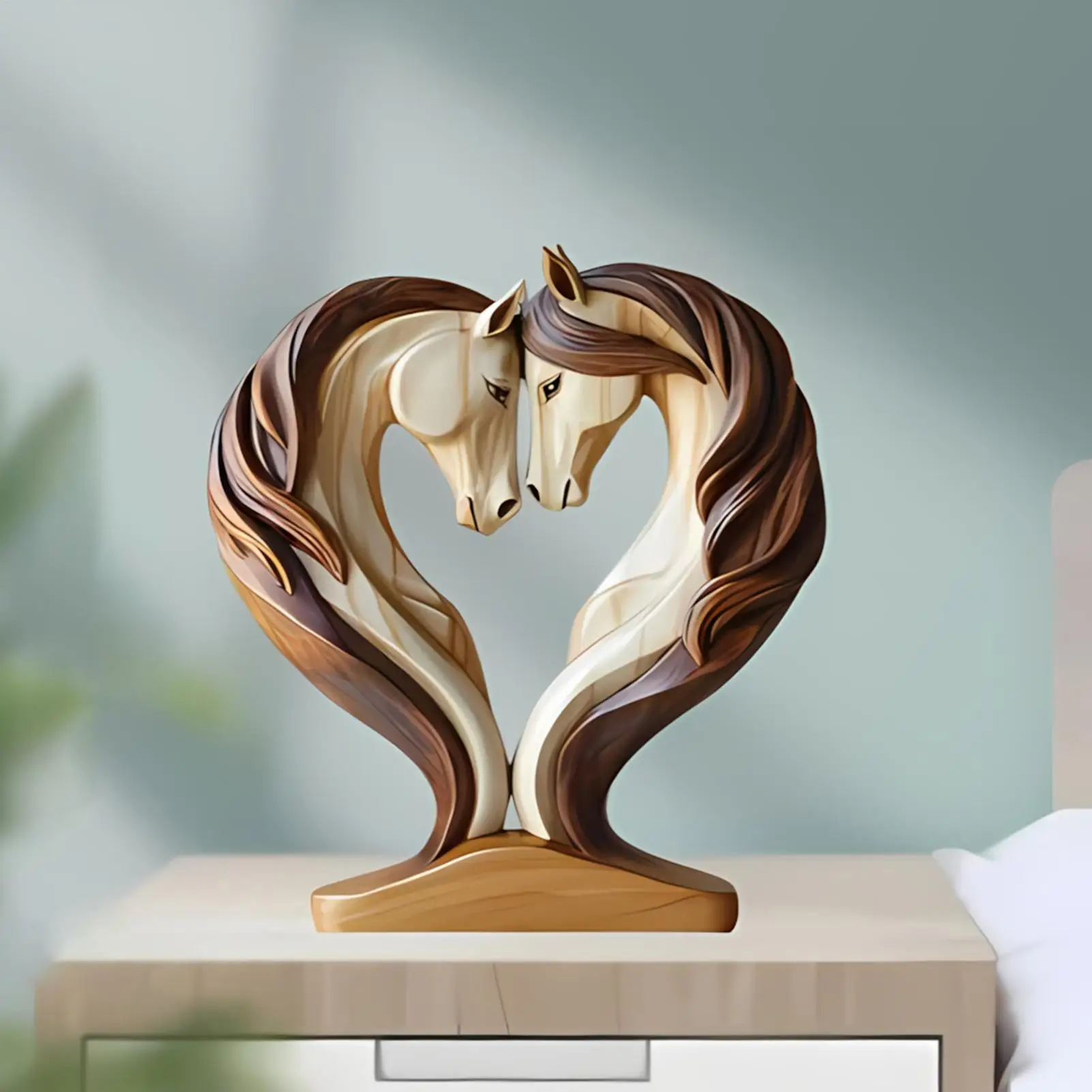 Escultura de cavalo 2d estátua de cavalo de madeira aconchego pose animal ornamento exibição de mesa para local de trabalho casa berçário prateleira