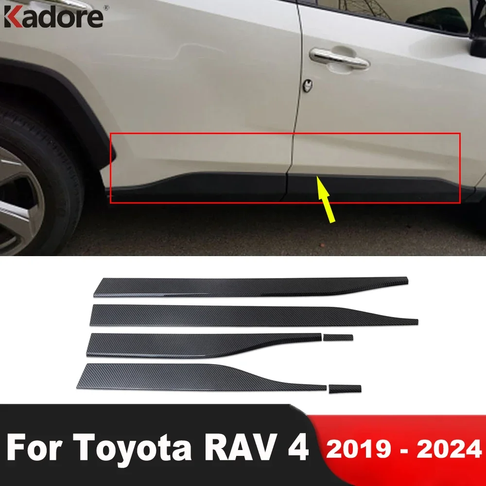 For Toyota RAV4 RAV 4 2019 2020 2021 2022 2023 2024 Carbon Side Door Body Trim Door Panel Streamer Molding Strip Car Accessories