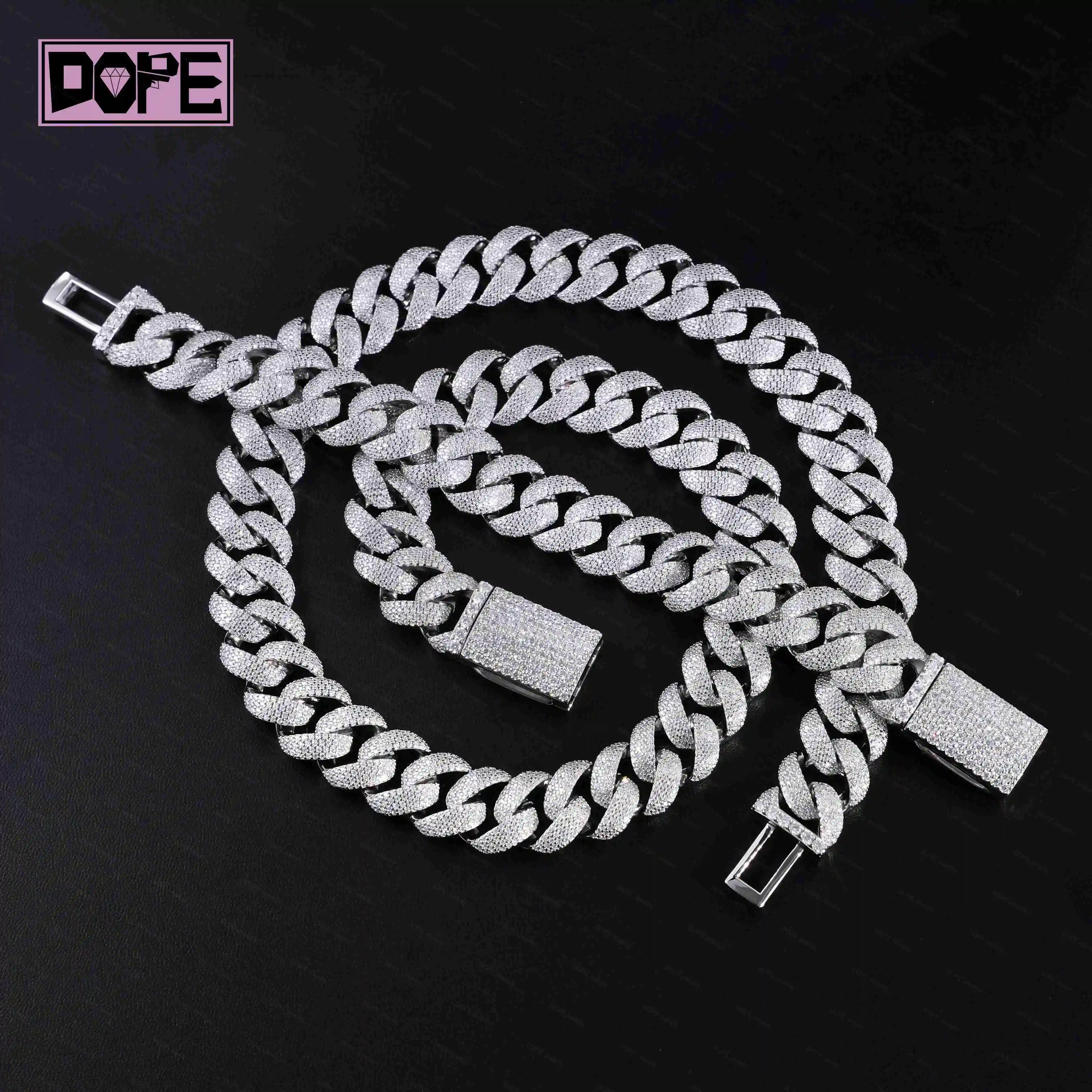 16mm Moissanite Chain Iced Out Cuban Link Hip Hop 925 Silver Men Necklace Miami Moissanite Cuban Link Chain..