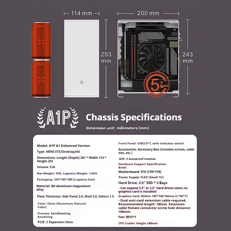 Itx Mini Host per computer Amd Ryzen 5700g/5600gt/12100f 6500xt Host per computer desktop portatile e conveniente per giochi e computer da ufficio